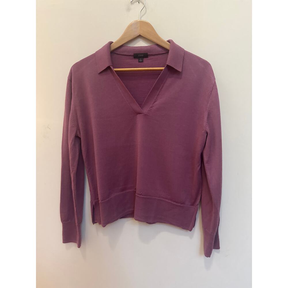 J. Crew Women's Merino Wool Purple Polo Collared Sweater Size Large Essential